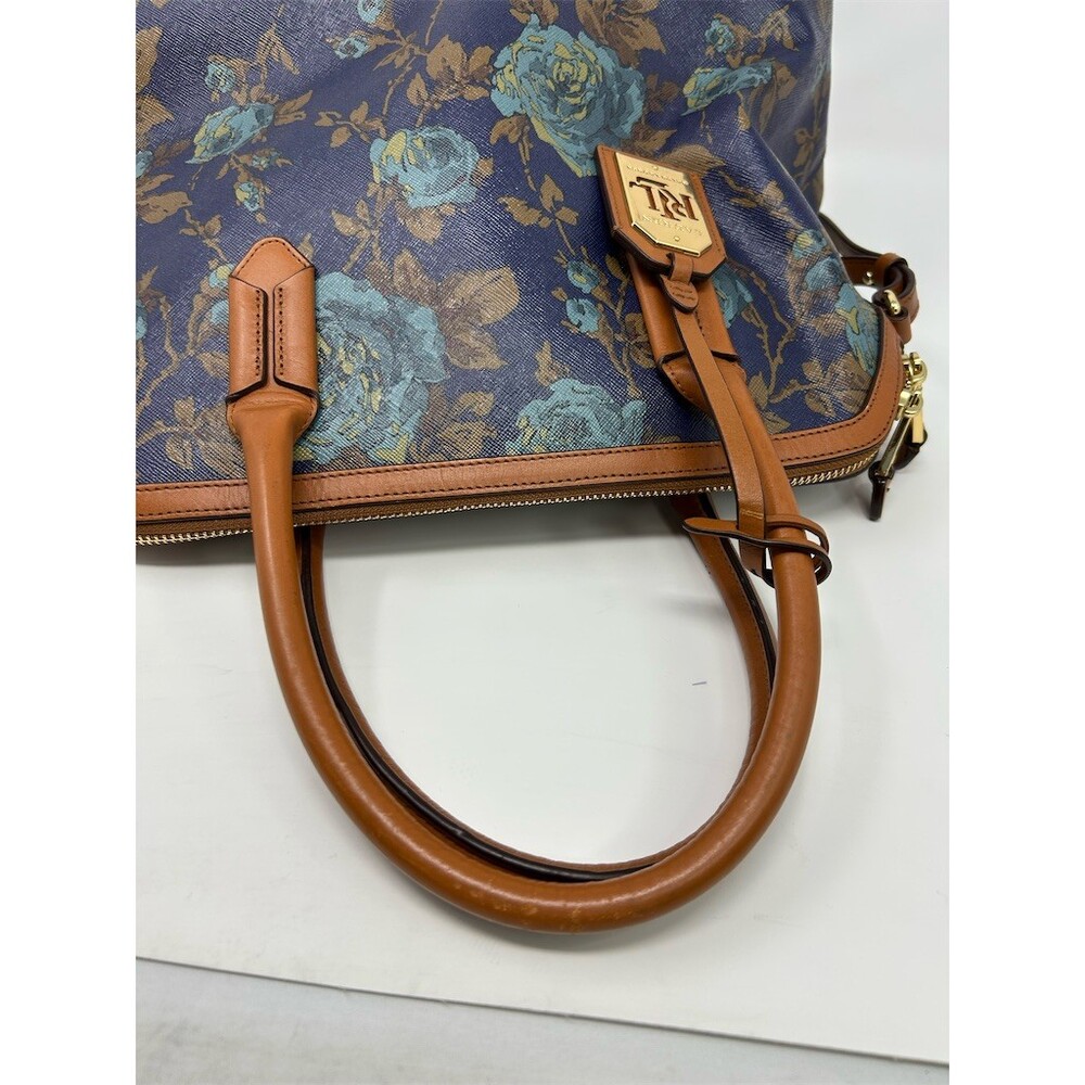 Lauren Ralph Lauren Satchel Top Shoulder Handle Bag Medium Navy Floral Zip - Picture 5 of 13